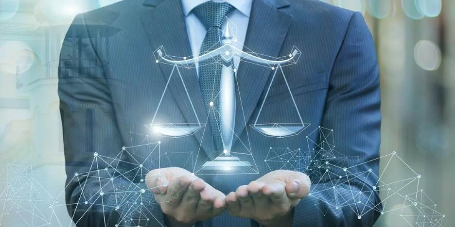 Legal professional holding transparent scales representing judgment in AI-assisted law practice