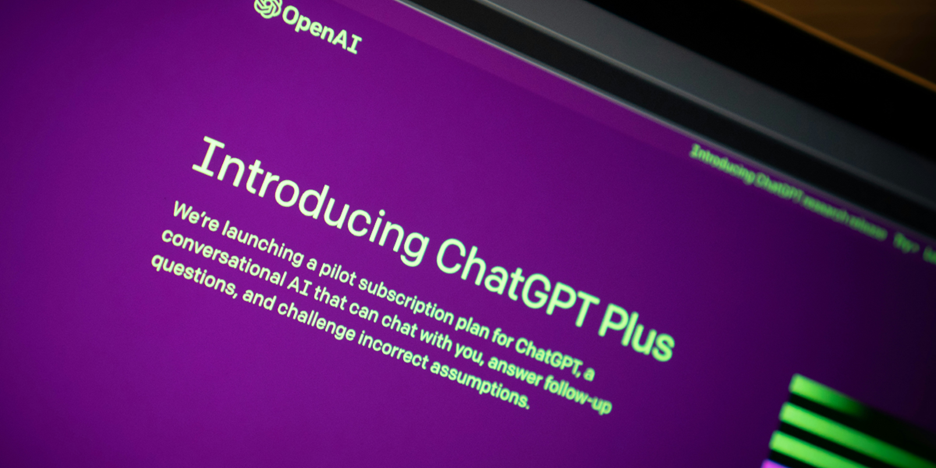A computer screen with green letters on a purple background advertising ChatGBT